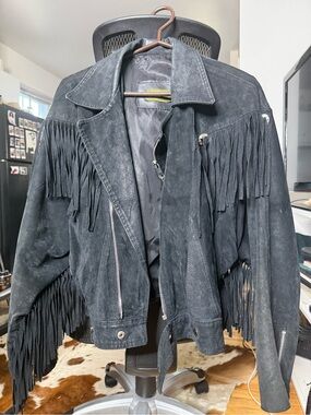 Black Suede Fringe Motorcycle Jacket